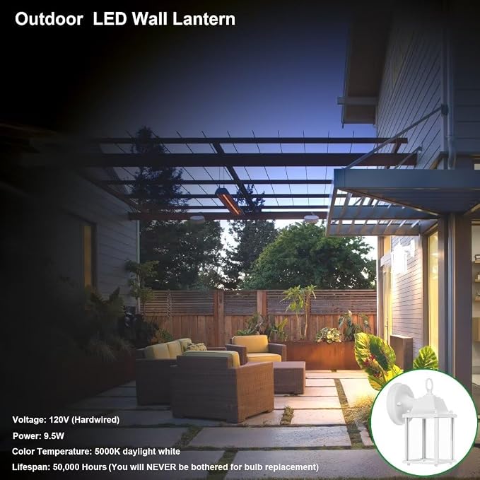LIT-PaTH Outdoor LED Wall Lantern, Wall Sconce as Porch Light, 9.5W 800 Lumen - Image 4