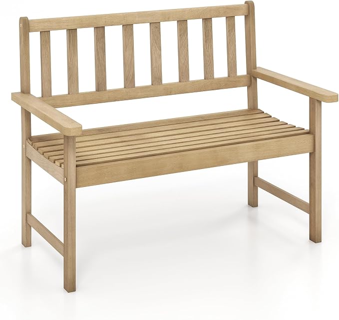 Tangkula Outdoor Teak Wood Garden Bench, 2-Person Patio Bench by TANGKULA