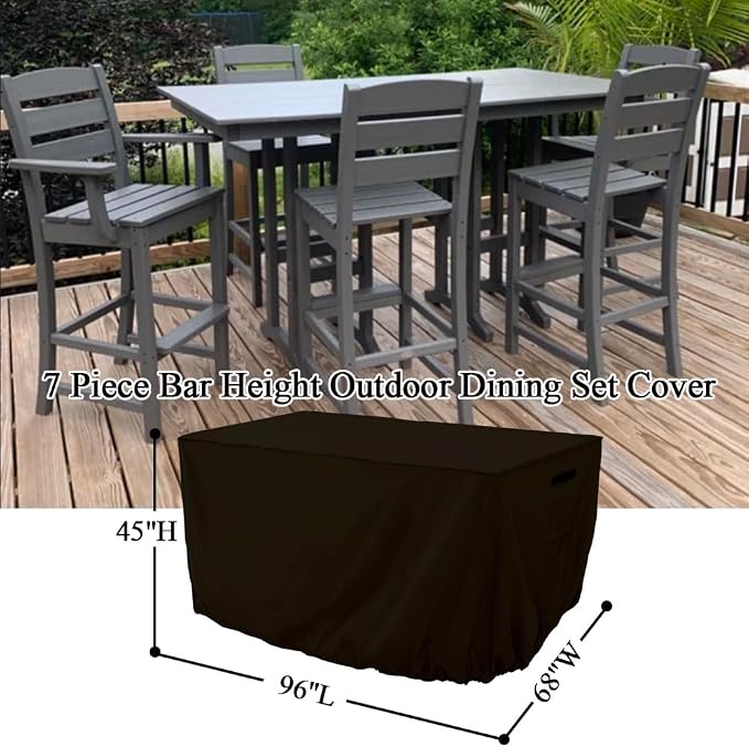 7 Piece Bar Height Outdoor Patio Dining Set Cover - Image 7