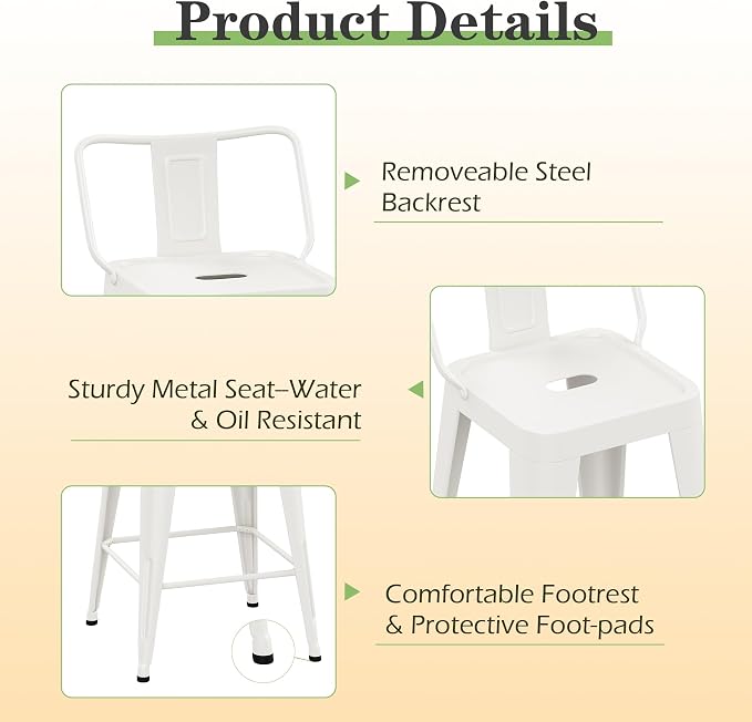 Metal Bar Stools Set of 4 Barstools Indoor/Outdoor Counter Height Bar Stools - Image 4