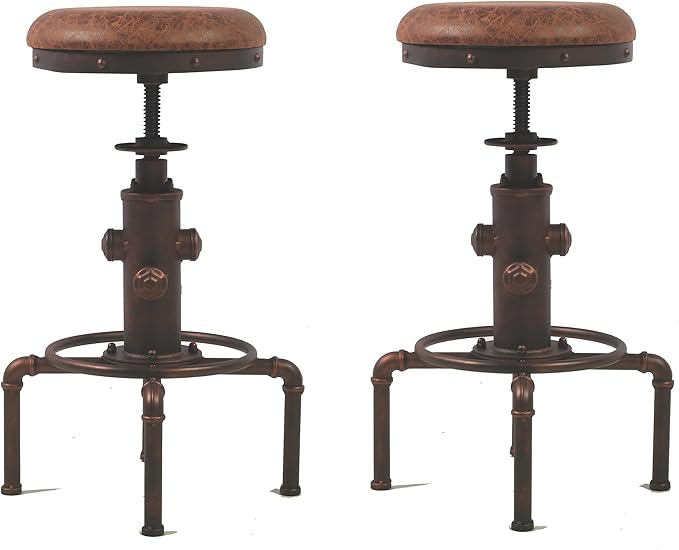 Topower Antique Vintage Industrial Barstool PU Leather Water Pipe Fire Hydrant by Topower