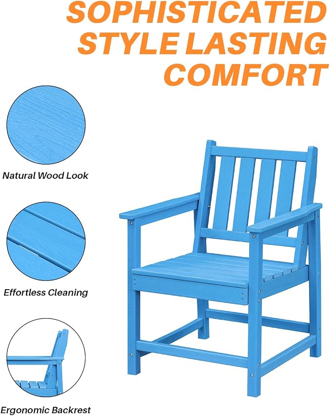 Patio Dining Chair Set of 2, HDPE Outdoor Dining Chair, Ergonomic HDPE Dining - Image 9