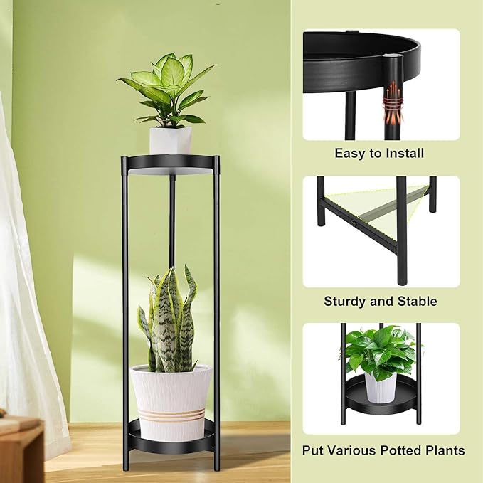Plant Stand Indoor Outdoor, 2 Tier 24" Tall Black Flower Pot Plant Stands - Image 4