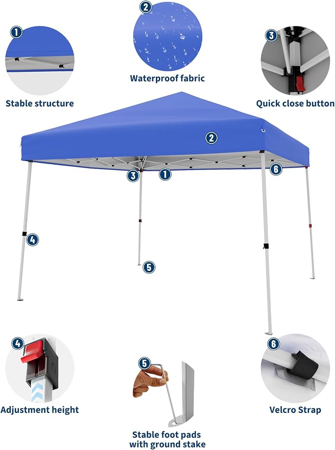 Canopy Tent, GarveeLife 10X10 FT Pop Up Canopy Outdoor Instant Tent Slant Legs - Image 2
