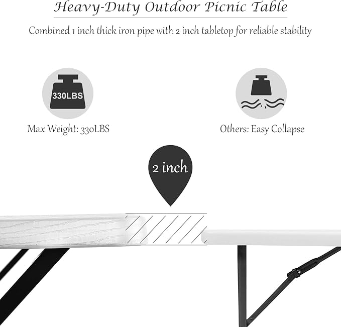 Giantex Picnic Table Bench Set Outdoor Camping All Weather Metal Base Wood-Like - Image 6