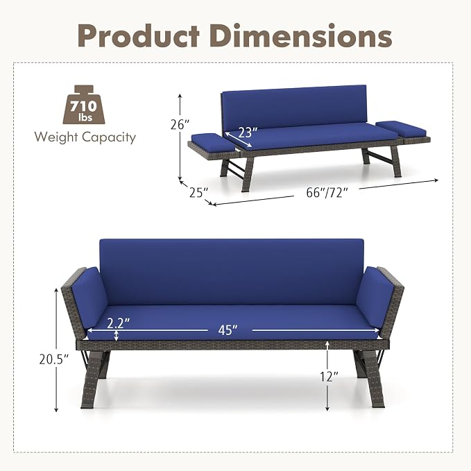 Tangkula Outdoor Convertible Sofa Daybed - Image 6