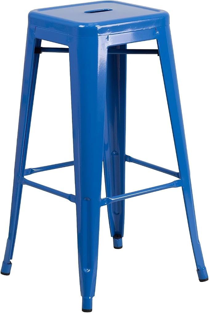 Flash Furniture Lily 4 Pack Commercial Grade 30" High Backless Blue Metal - Image 7