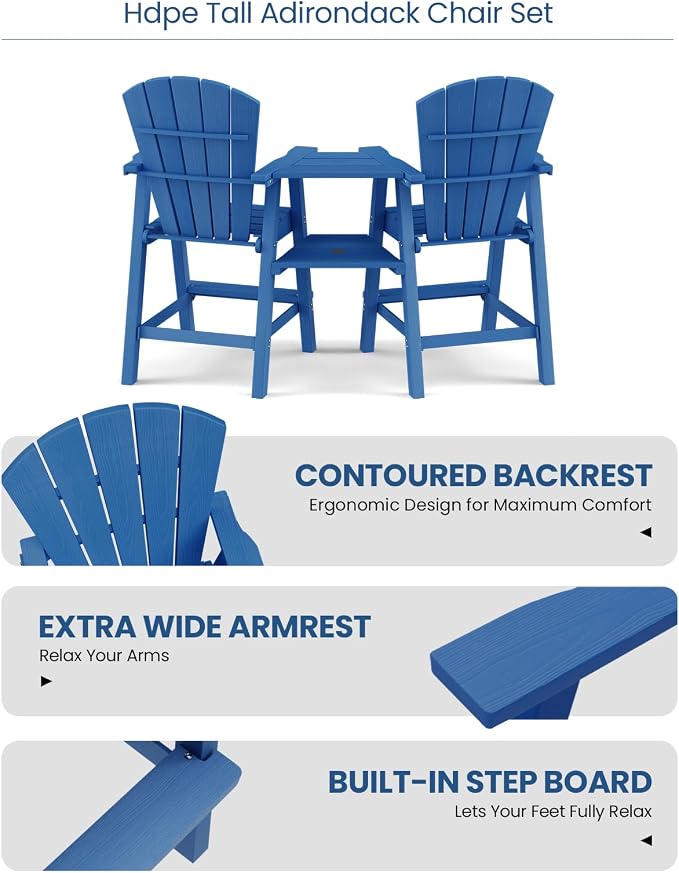 Ciokea Tall Adirondack Chairs Set of 2, HDPE Outdoor High Back Adirondack Chair - Image 6
