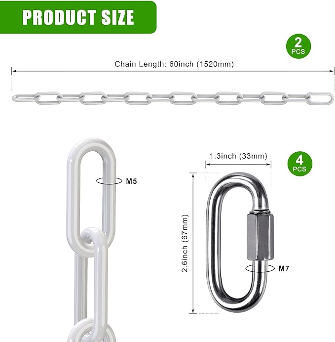 SELEWARE 2 Pack Hanging Swing Chains Kit, 60 Inch Plastic Coated Hanging Chains - Image 6