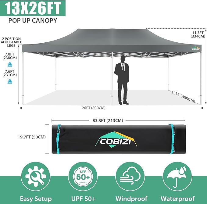 COBIZI 13x26 Pop Up Canopy Heavy Duty Canopy - Image 8