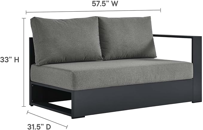 Modway Tahoe Aluminum Modular Right-Facing Outdoor Patio Loveseat in Gray - Image 2