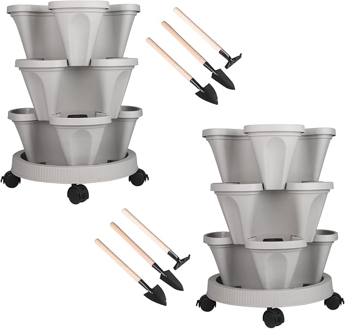GameXcel Vertical Planter 3 Tier Stackable Planters Garden Planters Strawberry by GameXcel