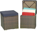 MEDIMALL Patio Wicker Ottoman Set of 2, Rattan Side Table w/Storage, Footstool by MEDIMALL