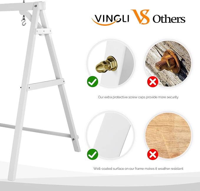 VINGLI 5FT Wooden Swing Frame, 660 LBS Heavy Duty A-Frame Porch Swing Stand - Image 2