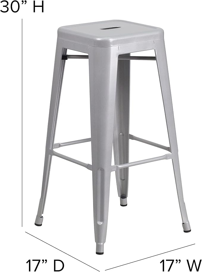 Flash Furniture Commercial Grade 30" High Backless Silver Metal Indoor-Outdoor - Image 3