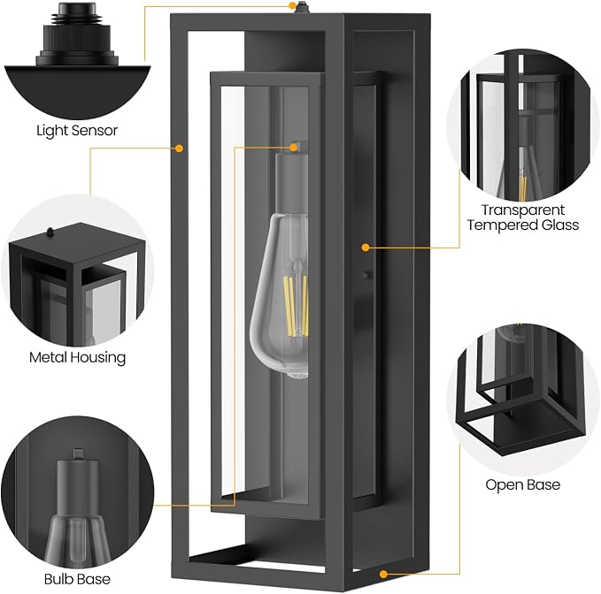 AIBISDO 18In Large Dusk to Dawn Outdoor Wall Light -2 Pack, Waterproof Outdoor - Image 4