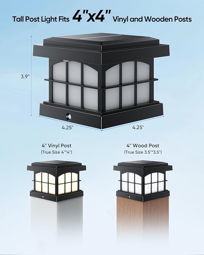 PARTPHONER RGBCW Solar Post Cap Lights 8-Pack, 9 Colors 3 Modes Fence Caps - Image 5