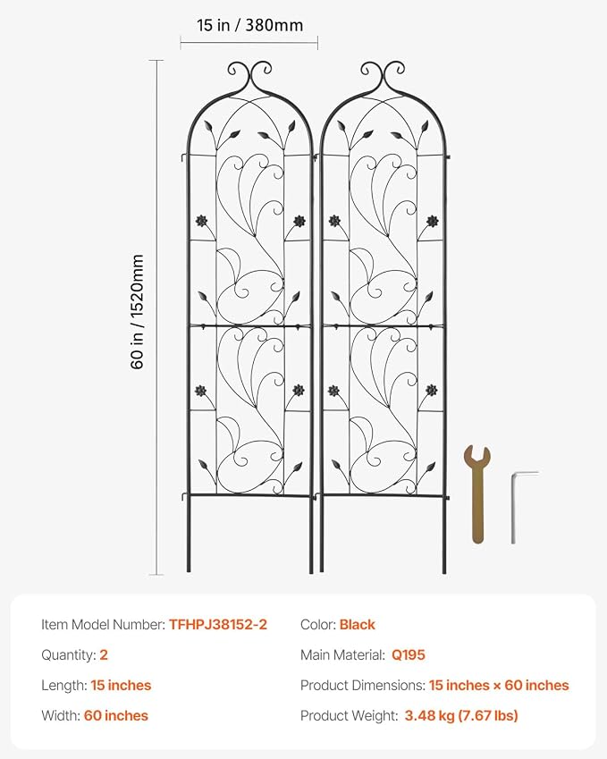 VEVOR Garden Trellis for Climbing Plants, 60 x 15 in, 2 Packs Rustproof Metal - Image 7