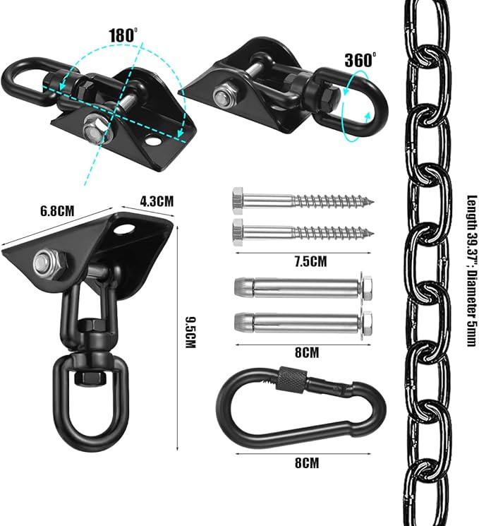 YOSE Hammock Hanging Kit with Swing Chain, 1100lbs Capacity Hanging Hooks Heavy - Image 2