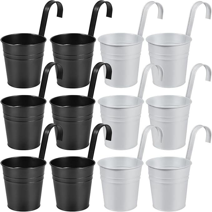 OBTANIM 12 Pack Metal Hanging Flower Pots Railing Planter Outdoor Fence Hanging by OBTANIM
