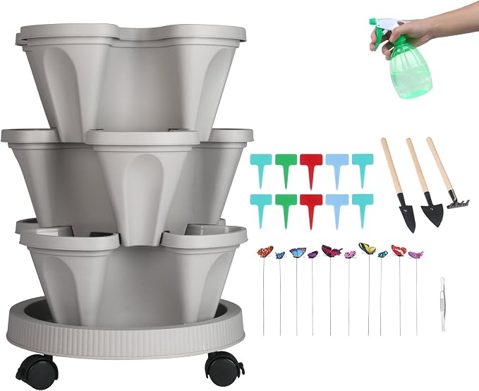 Vertical Planter 3 Tier Stackable Planters Garden Planters Strawberry Herb by GameXcel