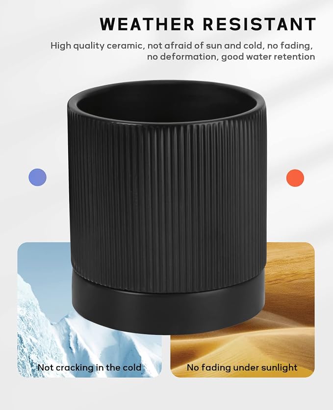 LaDoVita 3 Pack Ceramic Plant Pots 6/5/4 inch, Flowerpot - Image 3