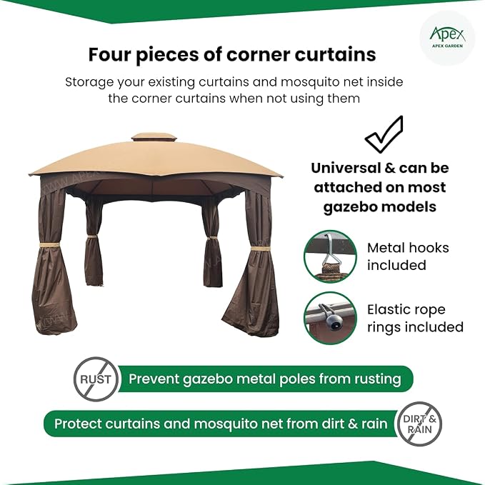 APEX GARDEN 4 Poles Brown Corner Curtain Set - Image 3