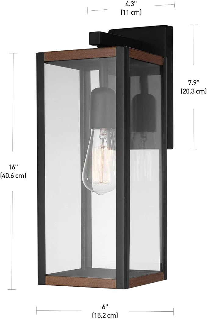 GLOBE Electric 44681 1-Light Outdoor Indoor Wall Sconce, Matte Black, Faux Wood - Image 6