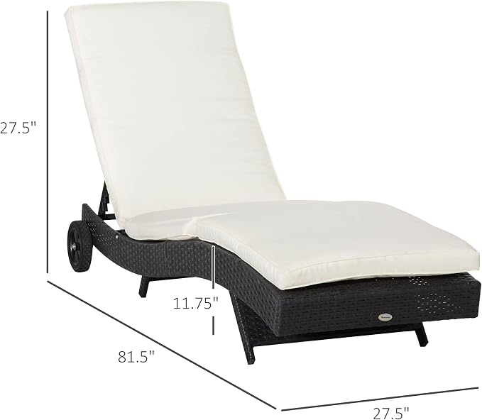 Outsunny Wicker Chaise Lounge Chair Outdoor PE Rattan Cushioned Patio Sun - Image 3