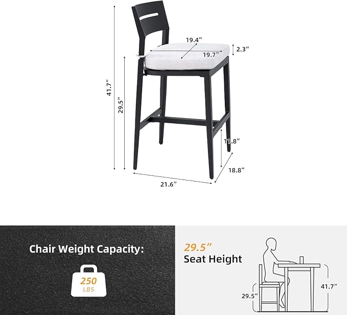 Modern Outdoor Bar Stools Set of 2 Aluminum Tall Patio Chairs - Image 2