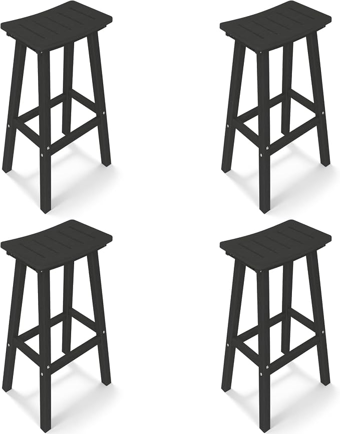 Outdoor Bar Stools Set of 4, 29 Inch All-Weather HDPE Bar Height Chairs by KULAMOONLIFEHOUSE