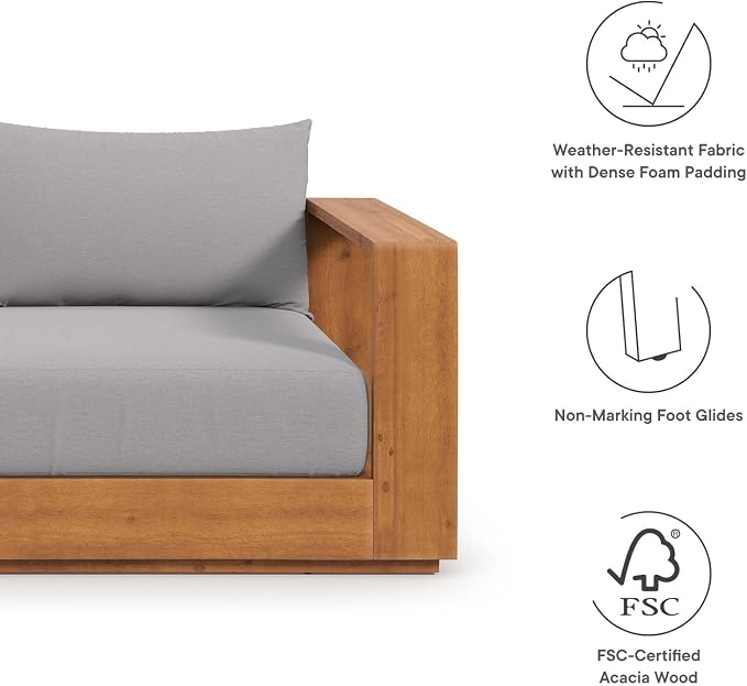 Modway Tahoe Acacia Wood Outdoor Patio Loveseat in Natural Light Gray - Image 3