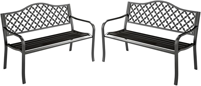 MFSTUDIO Outdoor Metal Bench Set of 2, Cast Iron Frame Patio Furniture by MFSTUDIO