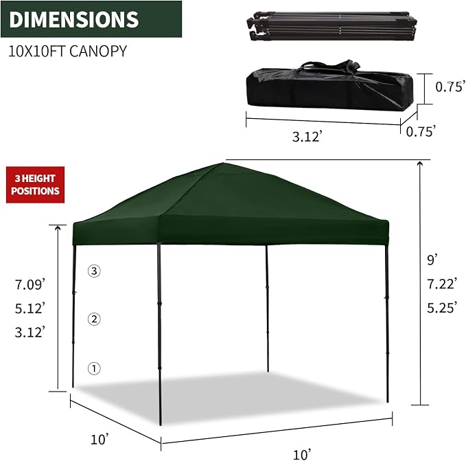 10x10 Pop Up Canopy Tent with 2 Sidewalls, Easy Up Canopy Outdoor Party Sun - Image 6