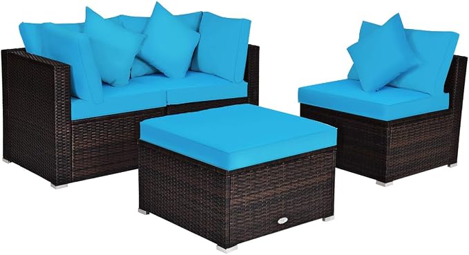 Tangkula 4 Pieces Patio Furniture Set, All Weather Outdoor Sectional Rattan by TANGKULA