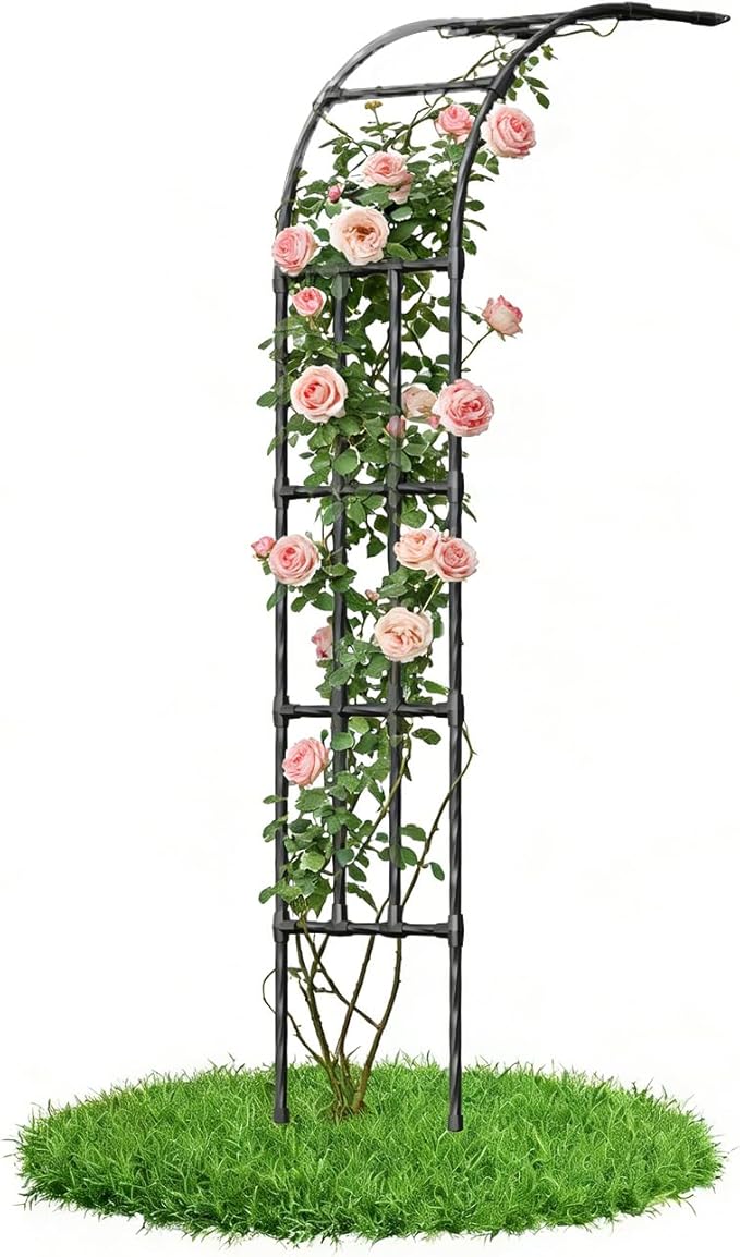 Half Garden Arch Trellis, 1.97FT×8.53FT Metal Black Outdoor Arbor by PlusYard