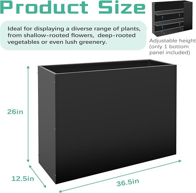 Metal Rectangular Planter Box, Large Planter Boxes Outdoor, 3 Tier Adjustable - Image 3