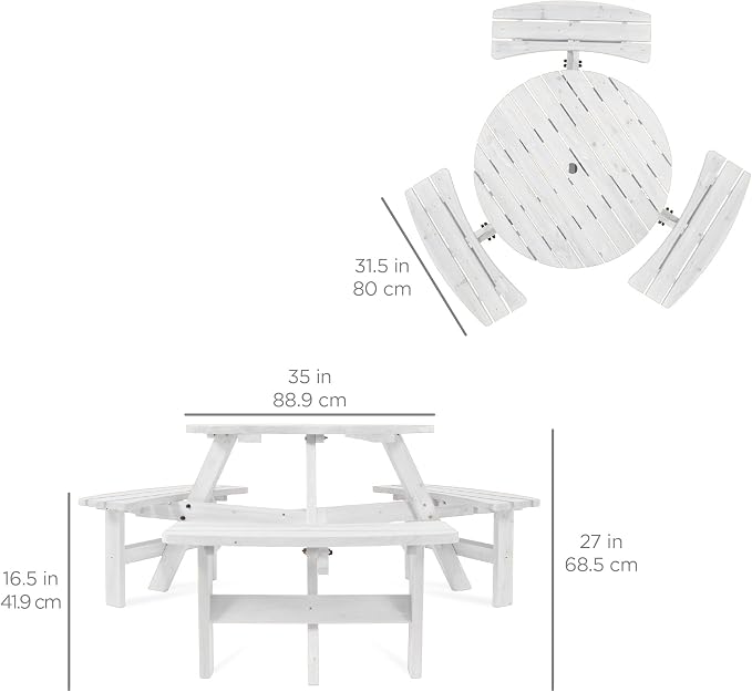 Best Choice Products 6-Person Circular Outdoor Wooden Picnic Table - Image 2