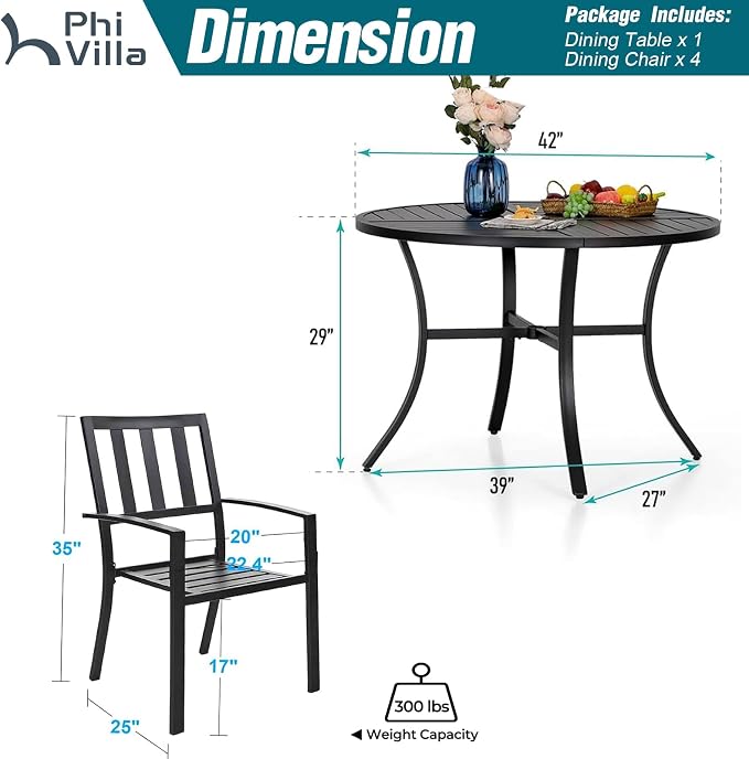 PHI VILLA 5 Piece Outdoor Dining Table Set - Image 9