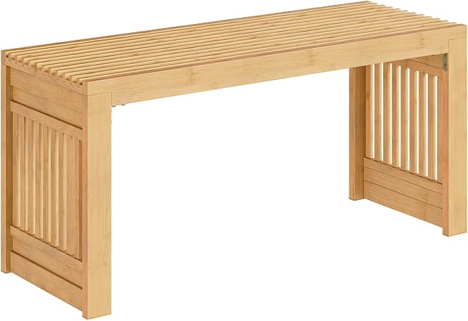 HOOBRO Bamboo Dining Bench, 35 inch Farmhouse Kitchen Table Bench, Solid Bamboo by HOOBRO