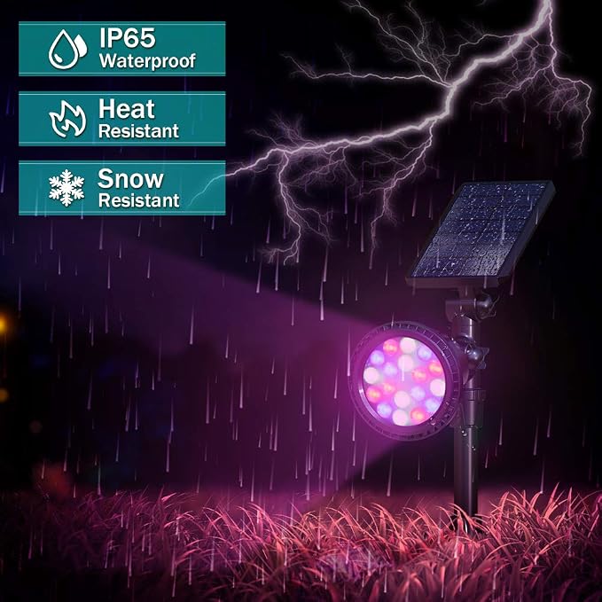 Solar Outdoor Lights, 9 Modes Color Changing 18 LED Halloween Solar Spot Lights - Image 5