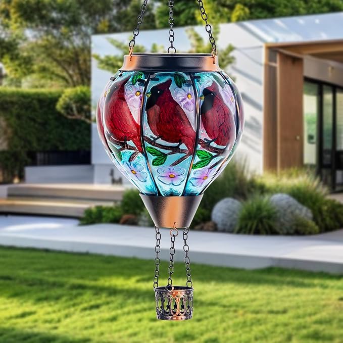 DREAMSOUL 2PCS Cardinal Hot Air Balloon Solar Lantern, Hanging Glass Solar - Image 5