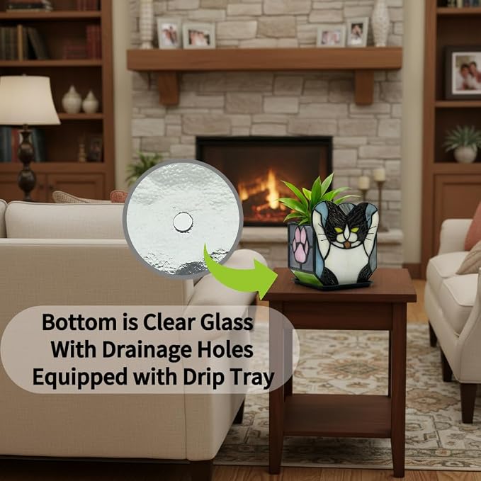 Stained Glass Black Cat Planter, Succulent Pot - Image 5