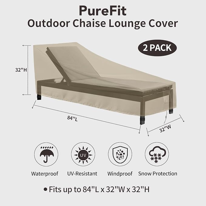 PureFit Outdoor Chaise Lounge Cover, Lounge Chair Covers Waterproof Patio - Image 2