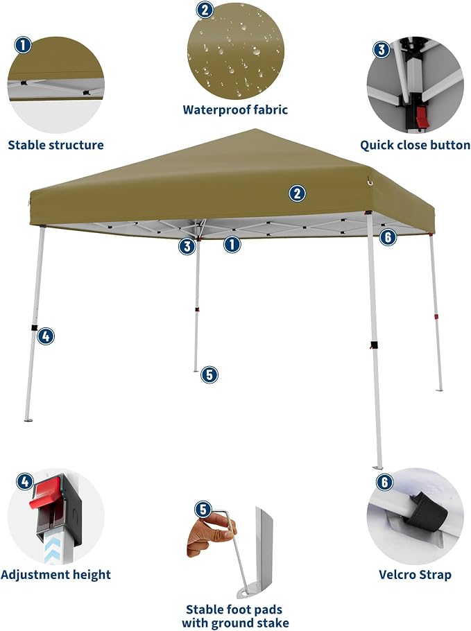 Canopy Tent, GarveeLife 10X10 FT Pop Up Canopy Outdoor Instant Tent Slant Legs - Image 3