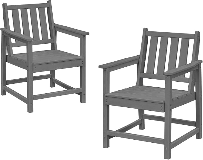 Patio Dining Chair Set of 2, HDPE Outdoor Dining Chair, Ergonomic HDPE Dining by SeeHill