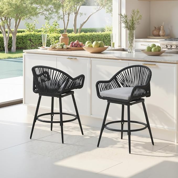 24” Outdoor Swivel Bar Stools Set of 2, Counter Height Bar Stools by HOMTHING