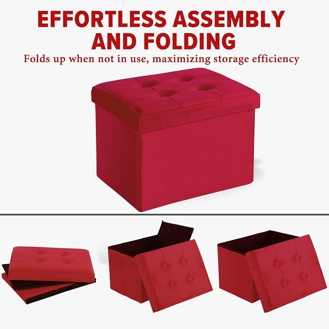 LINMAGCO Storage Ottoman Folding Foot Stool Velvet Foot Rest - Image 4