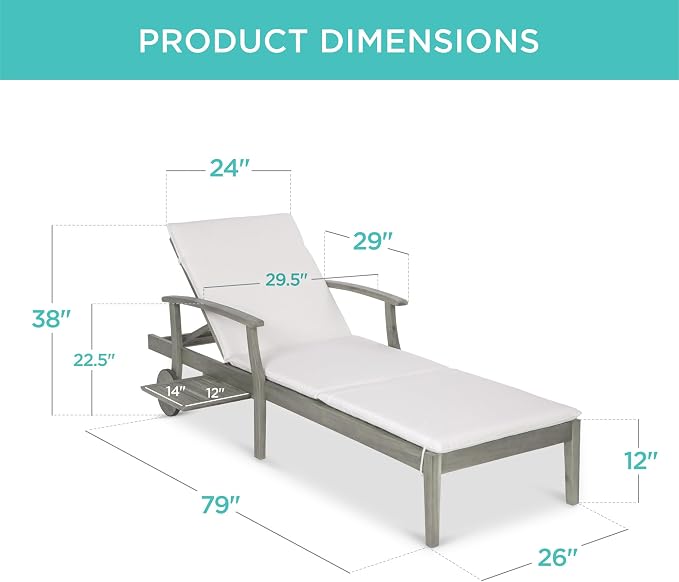 Best Choice Products 79x26in Acacia Wood Chaise Lounge Chair Recliner, Outdoor - Image 2