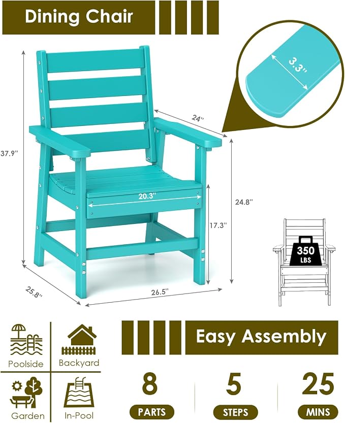GREENVINES Outdoor Dining Chair | HDPE | Patio Chairs | All-Weather | Aqua - Image 2